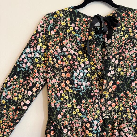 Zara Basic Romper Womens Small Black Floral Short Jumpsuit Long Sleeve Boho Chic - Picture 7 of 11